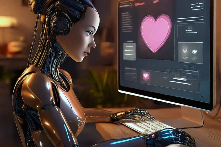 et generert bilde av robot dame som skriver en fake profil for et sexnettsted eller dating nettsted